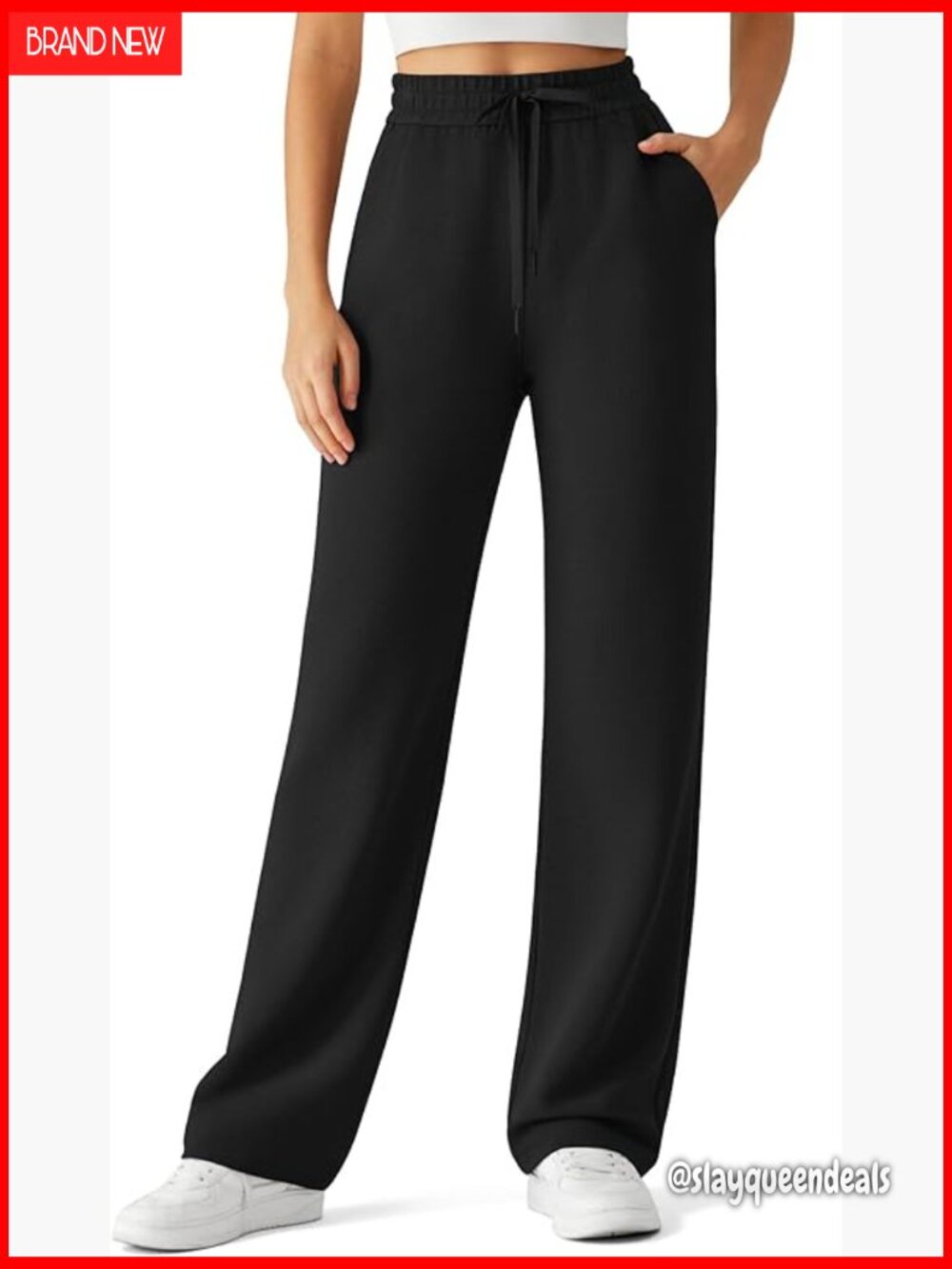Waffle Knit Wide Leg Sweatpants with Drawstring Waist and Pockets